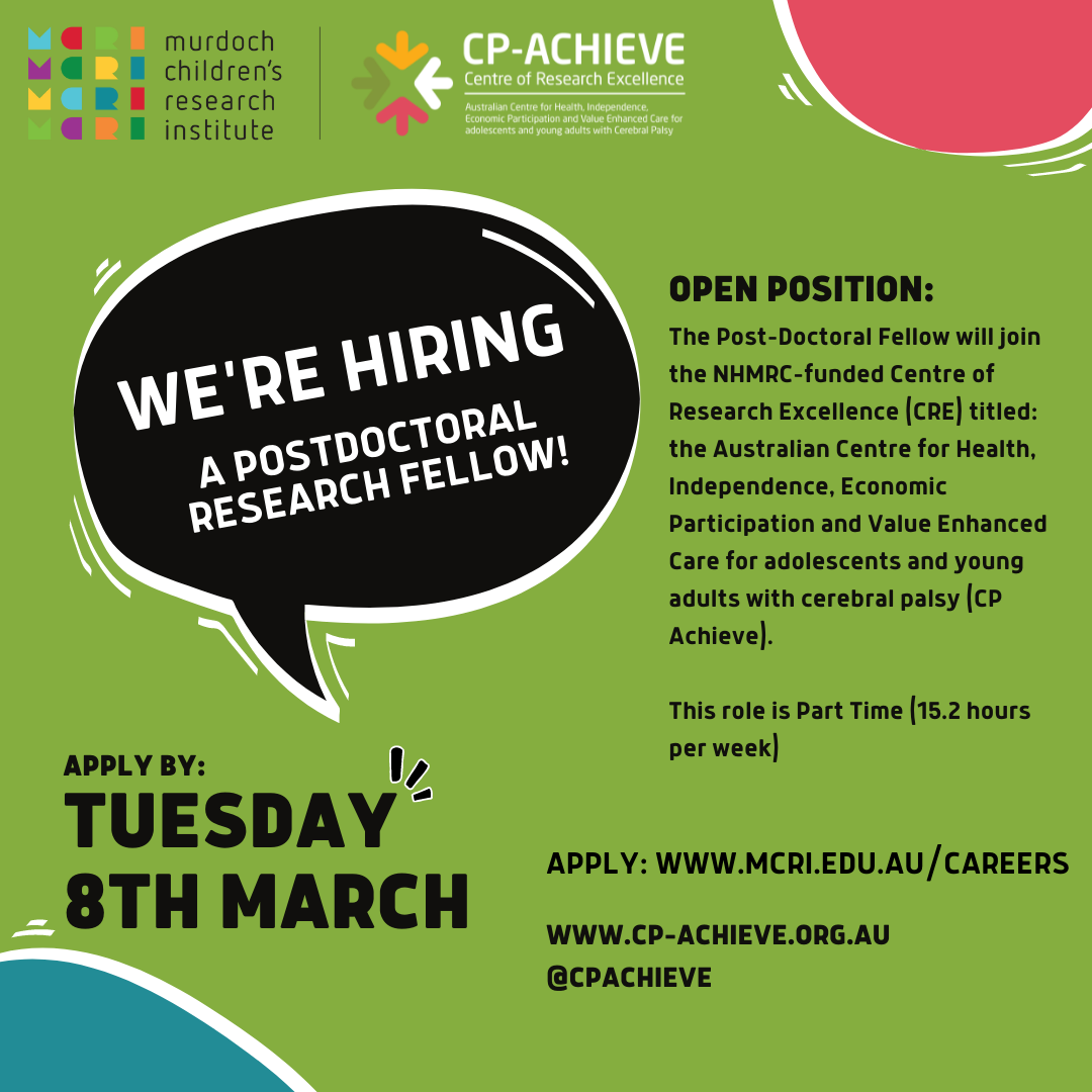 Apply at www.mcri.edu.au/careers